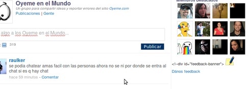 Desde los cambios en la versión 0.2b, en la columna derecha, donde pone "Dános feedback", ahora se ve parte de un comentario html:  
Adjunto una captura de pantalla.
Esto es con GNU IceCat 3.6.9 (un Firefox con otro nombre) y tb. lo confirmo con Firefox original 3.6.17